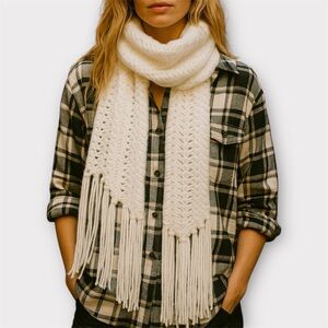 Vintage Fringed Crochet Scarf